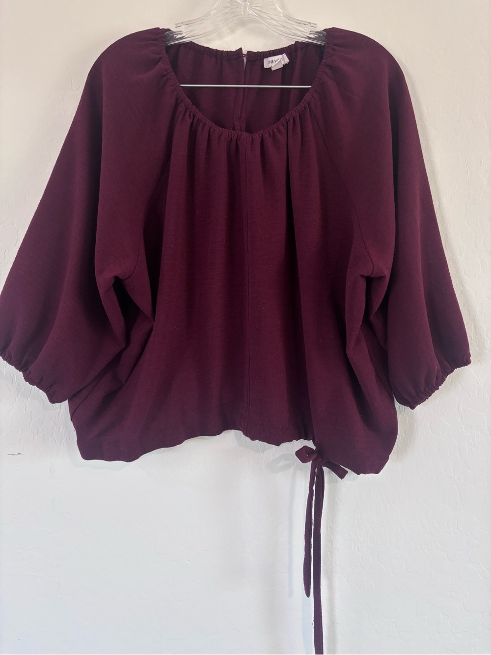 NINE WEST Burgundy Peasant Blouse Shirt Top 3/4 Sleeve Work Plus Size XXL